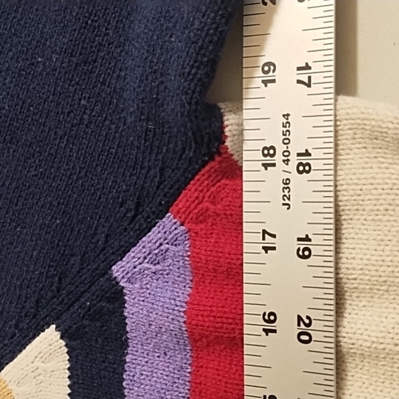 Cotton Blend Navy Raglan Sleeve Multi Stripe Crew Neck Mid-Weight Sweater - Picture 3 of 10